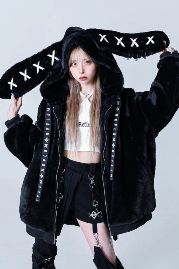 Grunge Rabbit Ear Plush Jacket