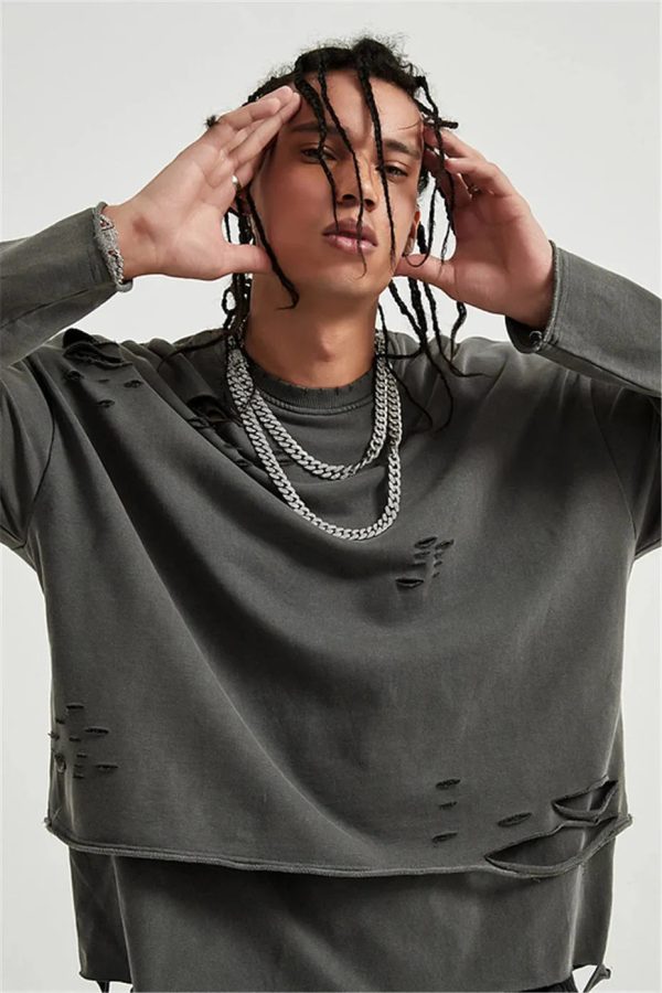 Grunge Ripped Layered Sweatshirt