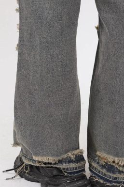 Grunge Ripped Straight Leg Jeans