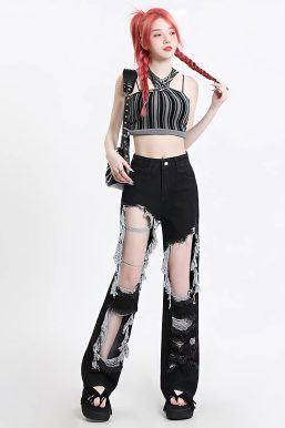 Grunge Ripped Wide Leg Jeans