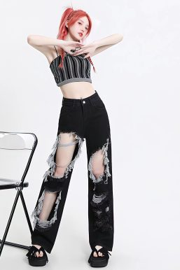Grunge Ripped Wide Leg Jeans