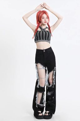 Grunge Ripped Wide Leg Jeans