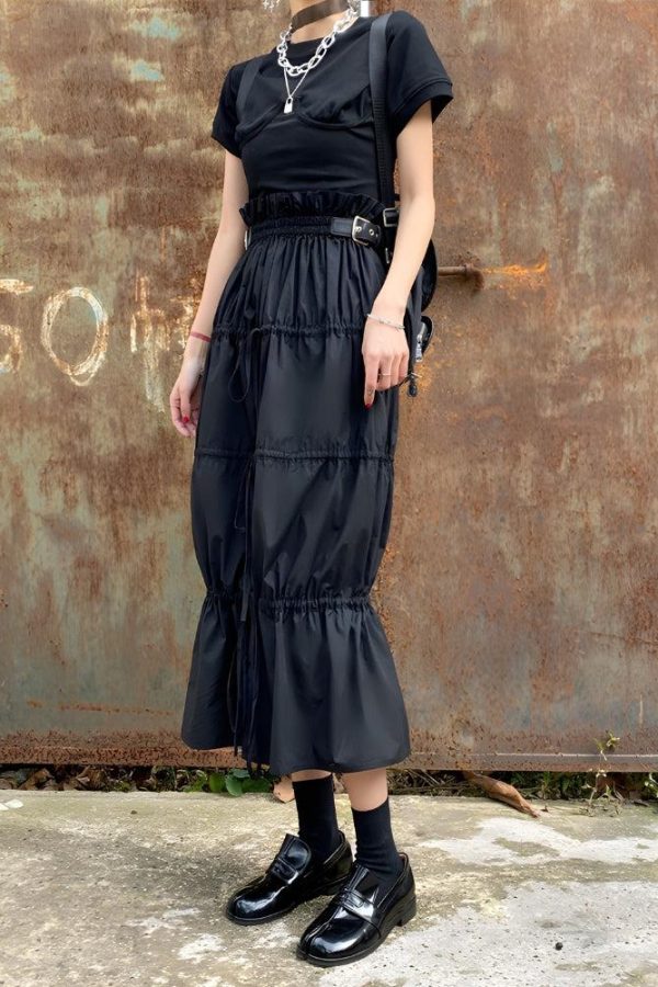 Grunge Ruched Midi Skirt