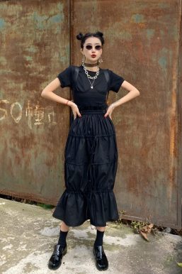 Grunge Ruched Midi Skirt