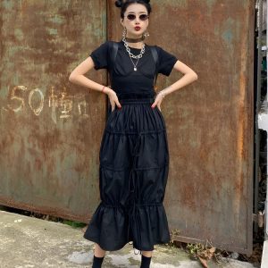 Grunge Ruched Midi Skirt