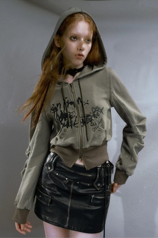 Grunge Ruched Sleeve Hoodie