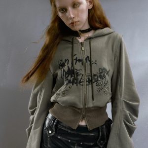 Grunge Ruched Sleeve Hoodie