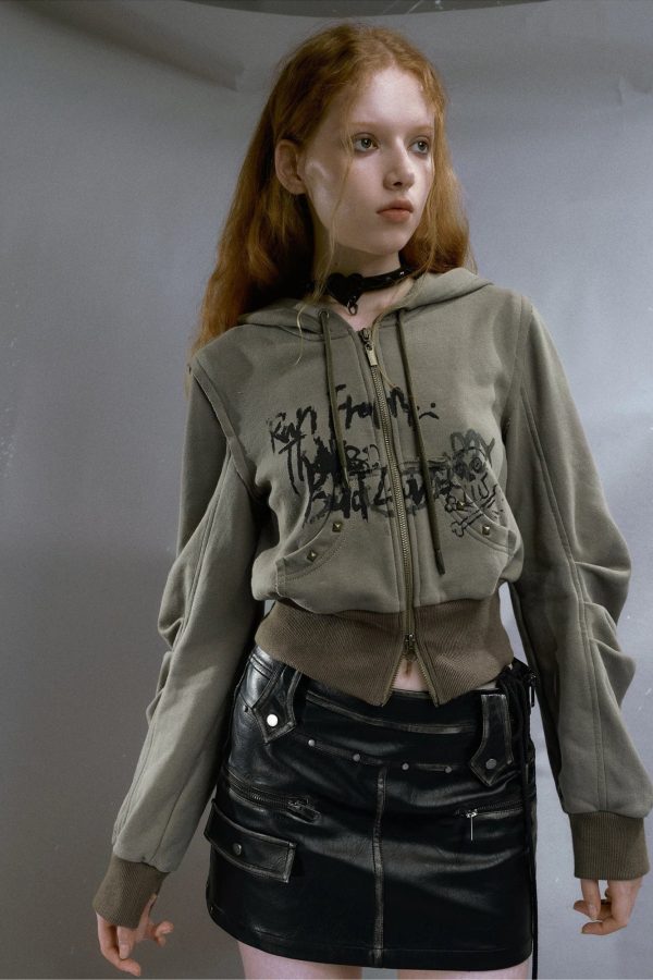 Grunge Ruched Sleeve Hoodie