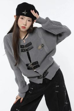 Grunge Saddle Buckle Cardigan