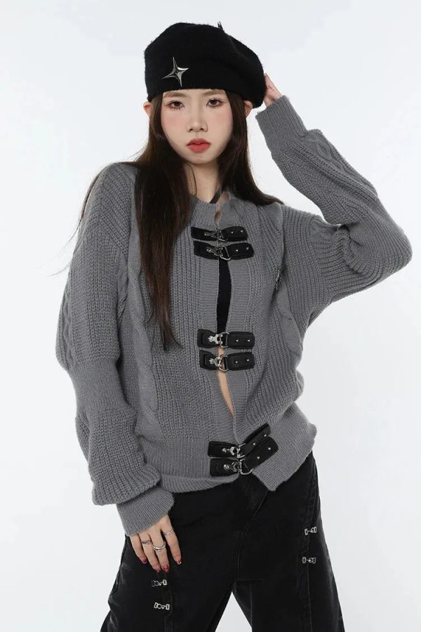 Grunge Saddle Buckle Cardigan