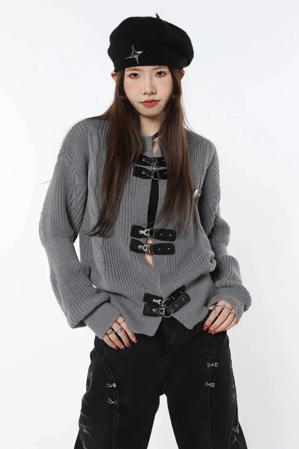 Grunge Saddle Buckle Cardigan