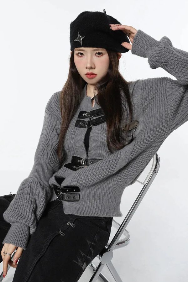 Grunge Saddle Buckle Cardigan