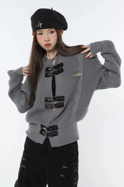 Grunge Saddle Buckle Cardigan