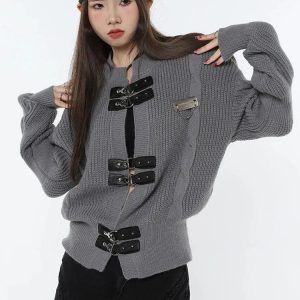 Grunge Saddle Buckle Cardigan