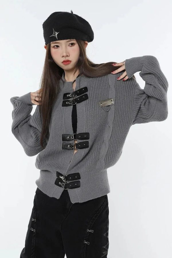 Grunge Saddle Buckle Cardigan