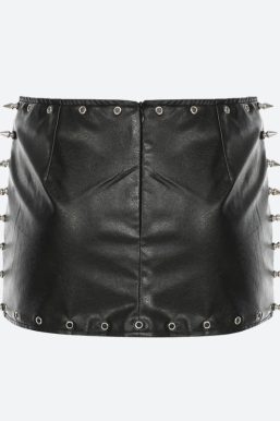 Grunge Spiked Faux Leather Mini Skirt