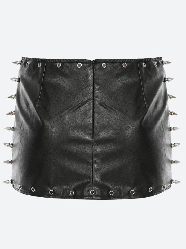 Grunge Spiked Faux Leather Mini Skirt
