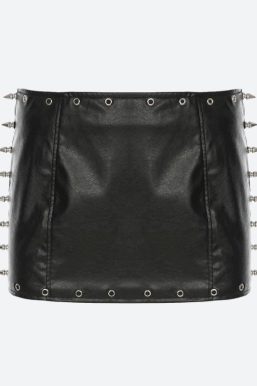 Grunge Spiked Faux Leather Mini Skirt