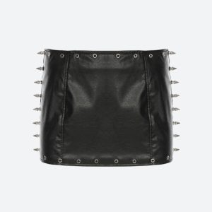 Grunge Spiked Faux Leather Mini Skirt