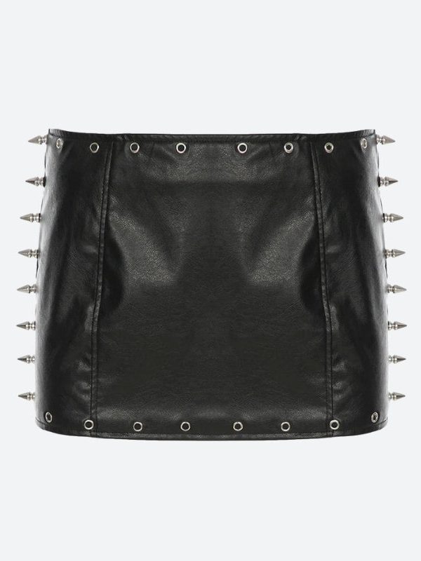 Grunge Spiked Faux Leather Mini Skirt