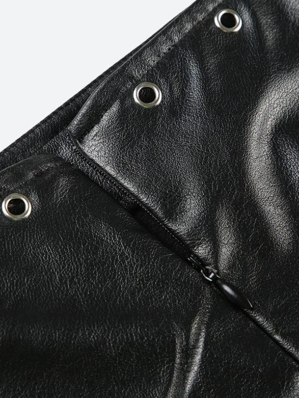 Grunge Spiked Faux Leather Mini Skirt