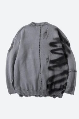 Grunge Spray Paint Distressed Knitted Sweater