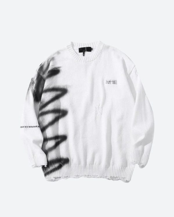 Grunge Spray Paint Distressed Knitted Sweater