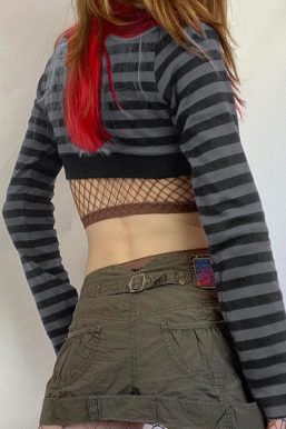 Grunge Striped Button-Up Crop Top