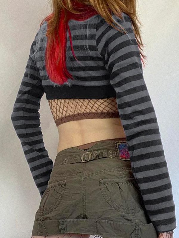 Grunge Striped Button-Up Crop Top
