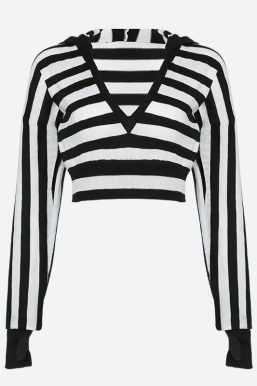 Grunge Striped Hooded Crop Top