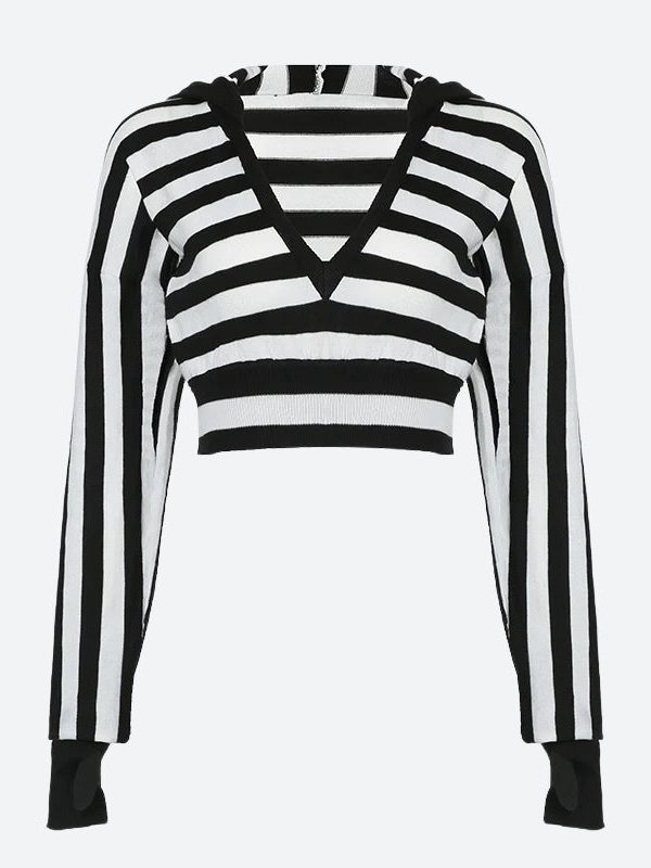 Grunge Striped Hooded Crop Top