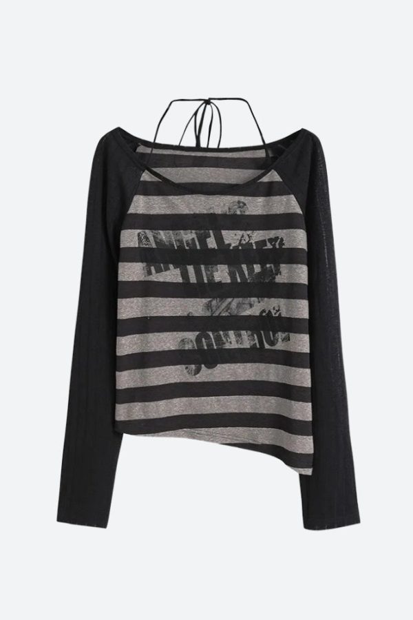 Grunge Striped Off Shoulder Top