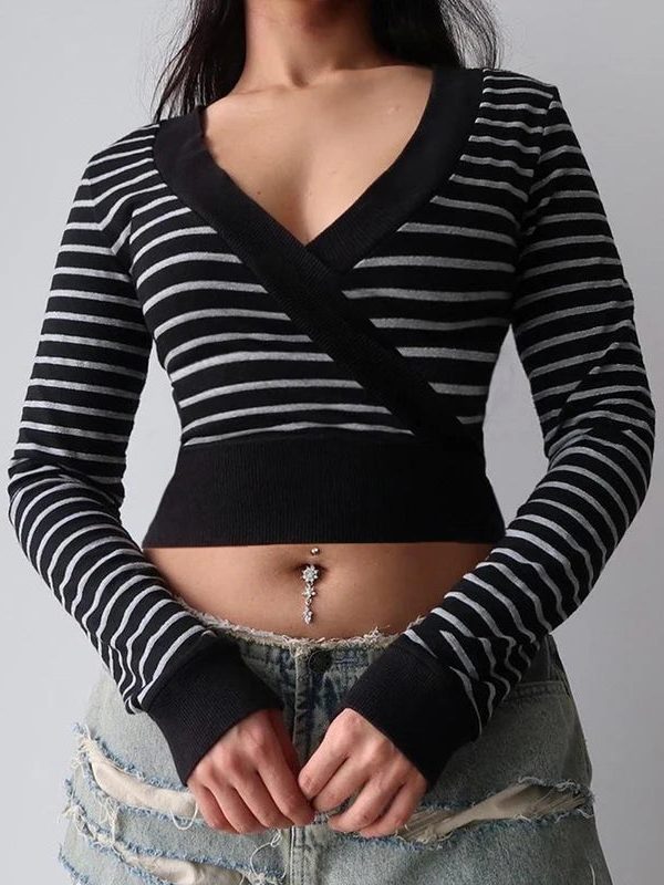 Grunge Striped Wrap Crop Top