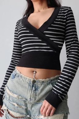 Grunge Striped Wrap Crop Top