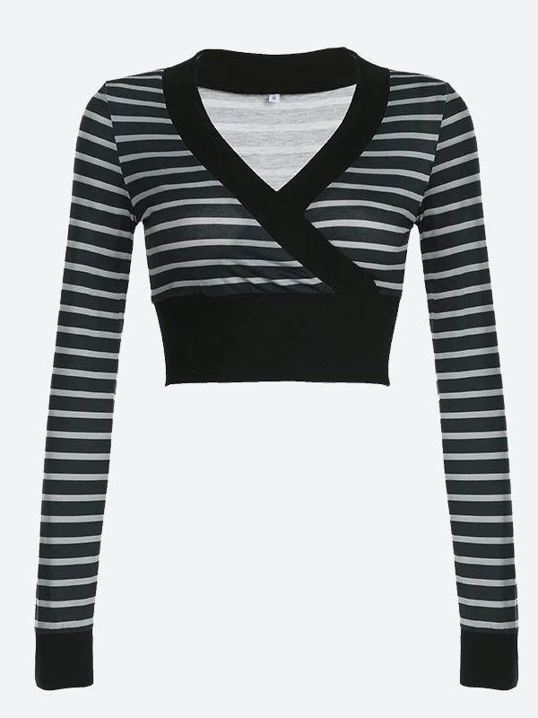 Grunge Striped Wrap Crop Top