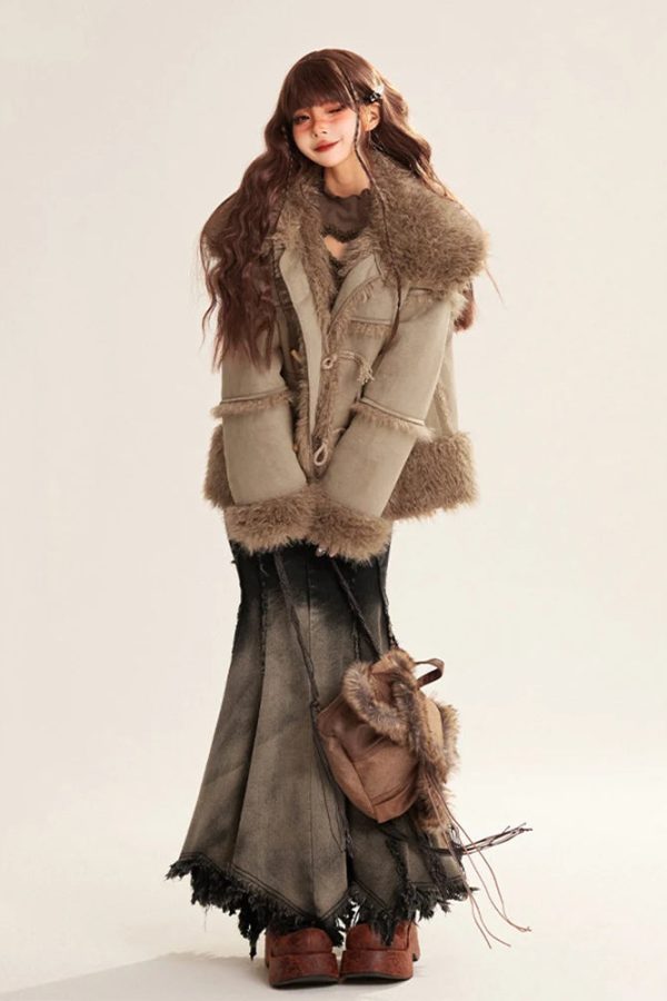 Grunge Tasseled Patch Maxi Skirt