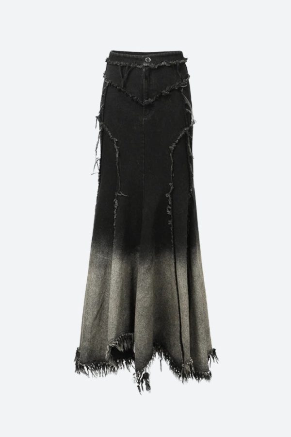 Grunge Tasseled Patch Maxi Skirt