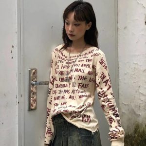 Grunge Text Print Top