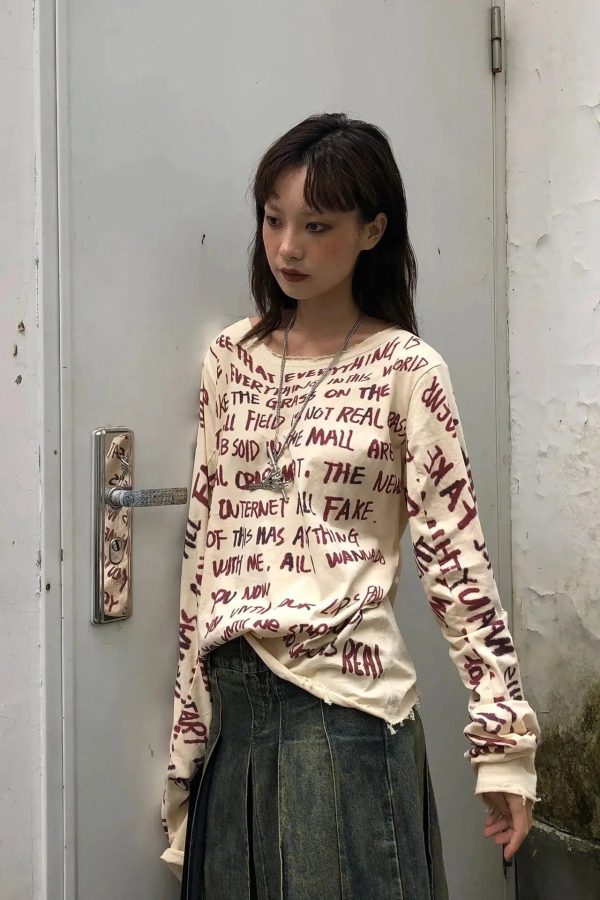 Grunge Text Print Top