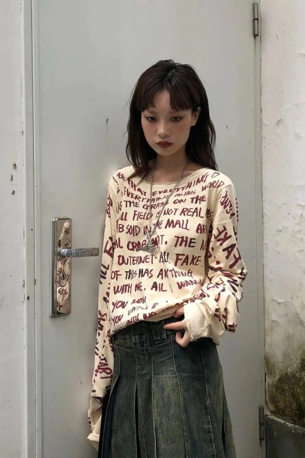 Grunge Text Print Top