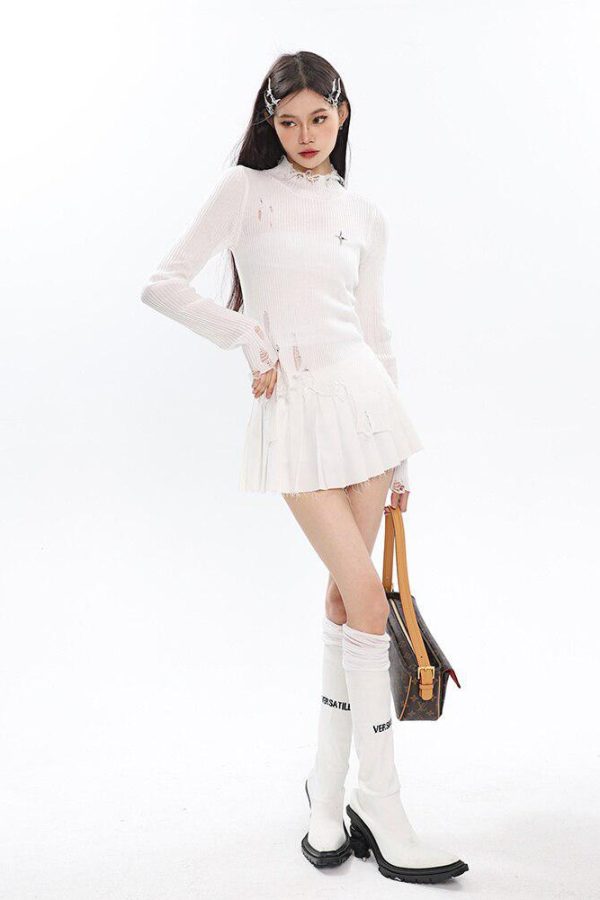 Grunge Turtleneck Distressed Sweater