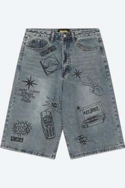 Grunge Wide Leg Denim Shorts