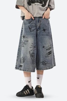 Grunge Wide Leg Denim Shorts
