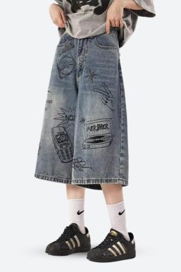 Grunge Wide Leg Denim Shorts