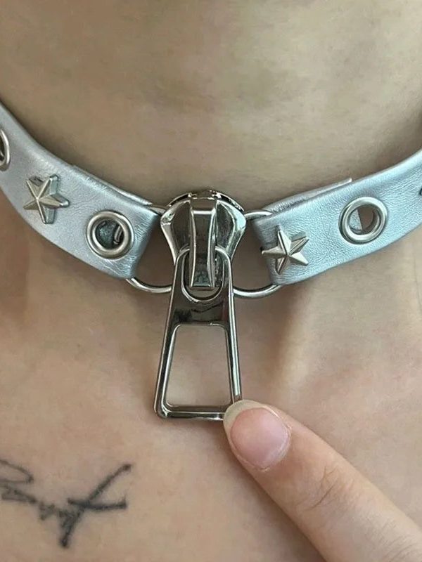 Grunge Zip Pendant Choker Necklace