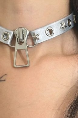 Grunge Zip Pendant Choker Necklace