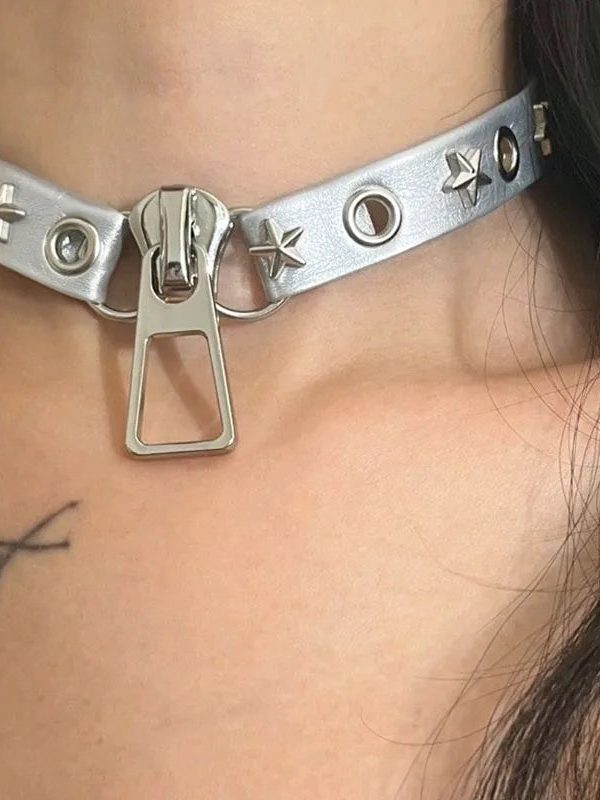 Grunge Zip Pendant Choker Necklace