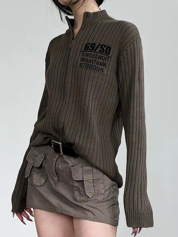 Grunge Zip-Up Cardigan Jacket