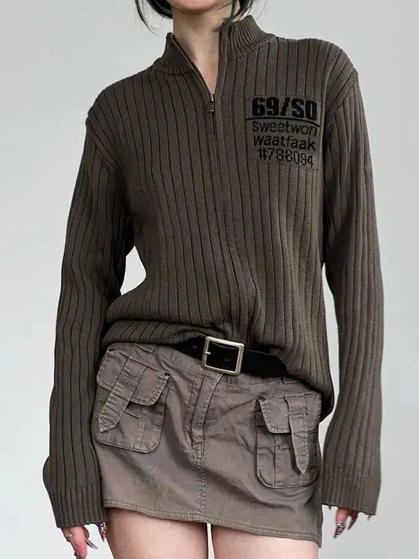 Grunge Zip-Up Cardigan Jacket