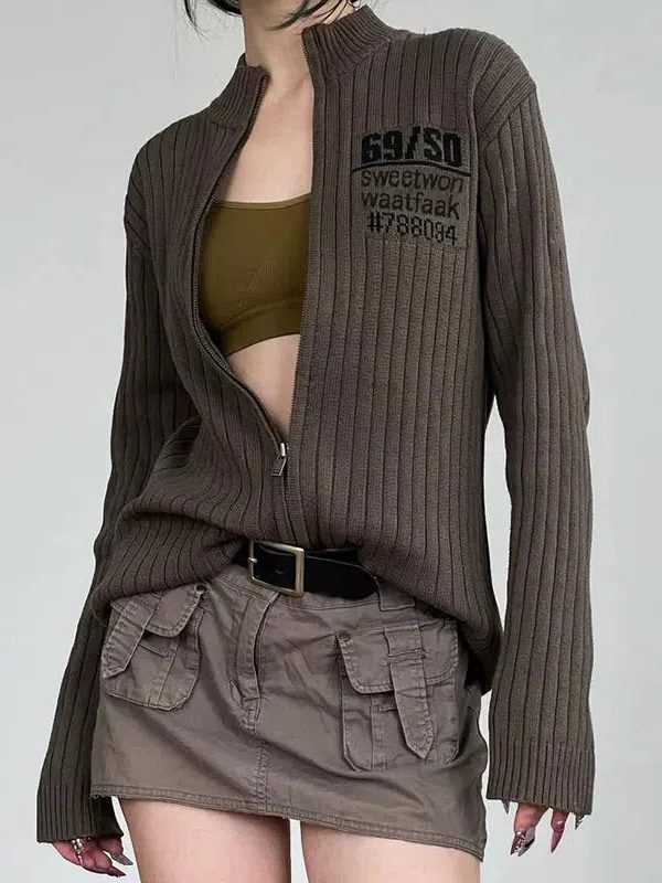 Grunge Zip-Up Cardigan Jacket